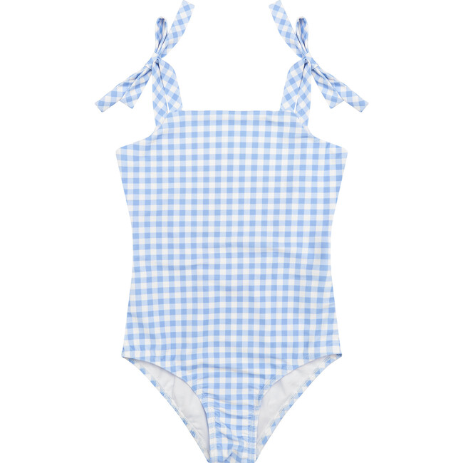 Pretty Gingham One Piece Swimsuit, Blue - One Pieces - 1 - zoom