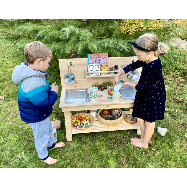 Pine Double Sink Mud Kitchen, Light Brown - Outdoor Games - 3