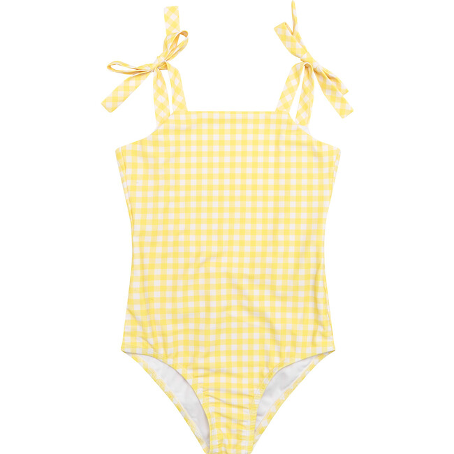 Pretty Gingham One Piece Swimsuit, Yellow - One Pieces - 1