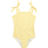 Pretty Gingham One Piece Swimsuit, Yellow - One Pieces - 1 - thumbnail