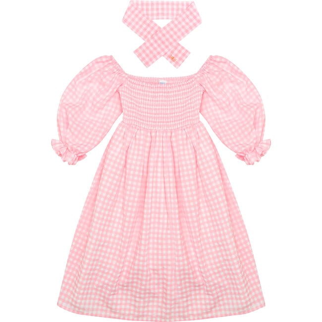 Pretty Gingham Maxi Dress and Ribbon, Pink