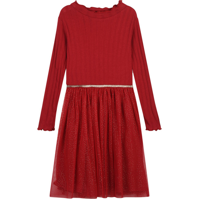 Tulle Jersey Dress, Red