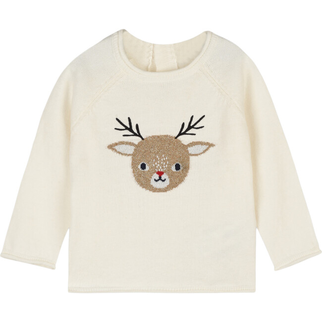 Reindeer Sweater, Beige - Sweaters - 1