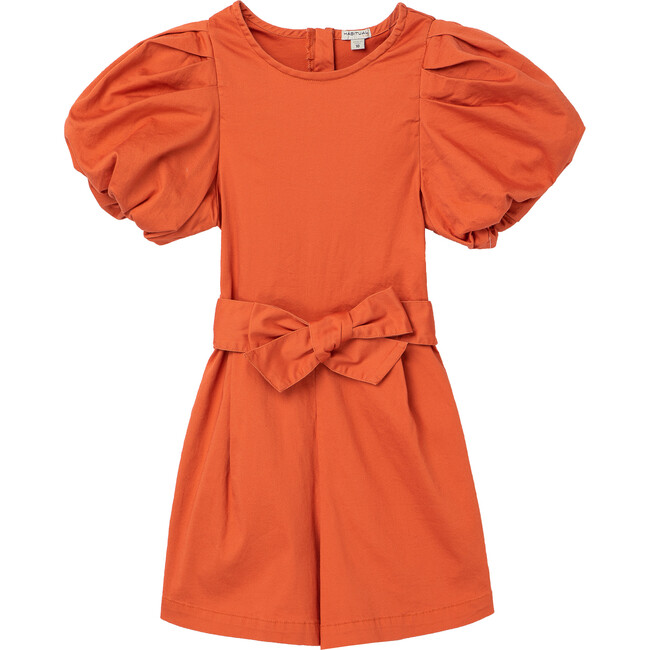Exaggerated Puff Sleeve Romper, Rust - Rompers - 1
