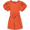 Exaggerated Puff Sleeve Romper, Rust - Rompers - 1 - thumbnail