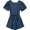 Exaggerated Puff Sleeve Romper, Indigo - Rompers - 1 - thumbnail