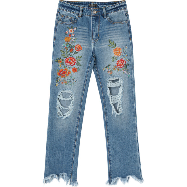 Floral Embroidery Jeans, Denim