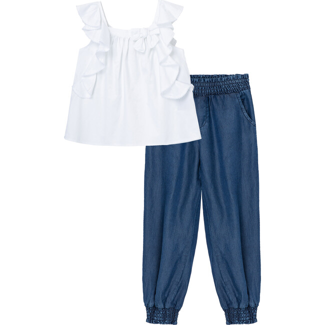 Woven Top And Jogger Set, White - Mixed Apparel Set - 1