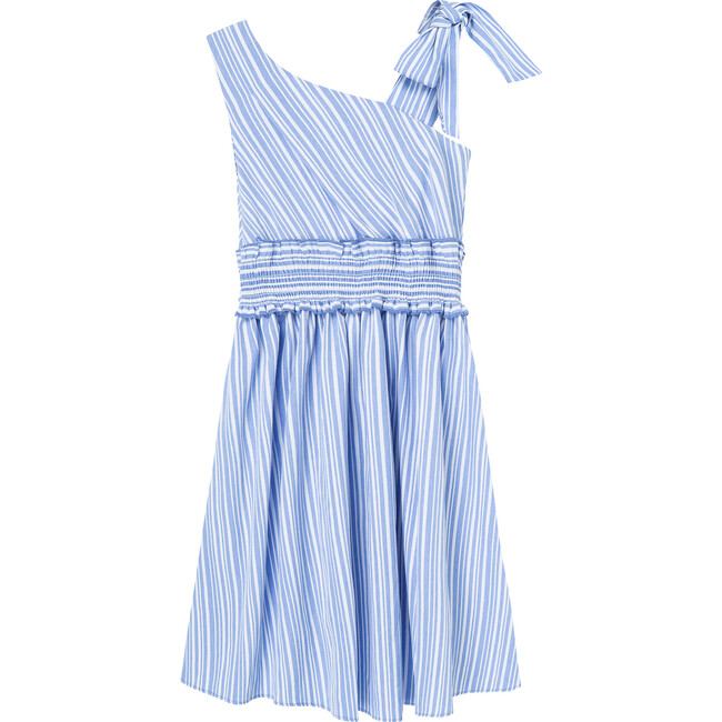One Shoulder High-Low Dress, Blue - Dresses - 3