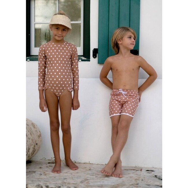 Boys Mocha Dot Boardie - Swim Trunks - 4