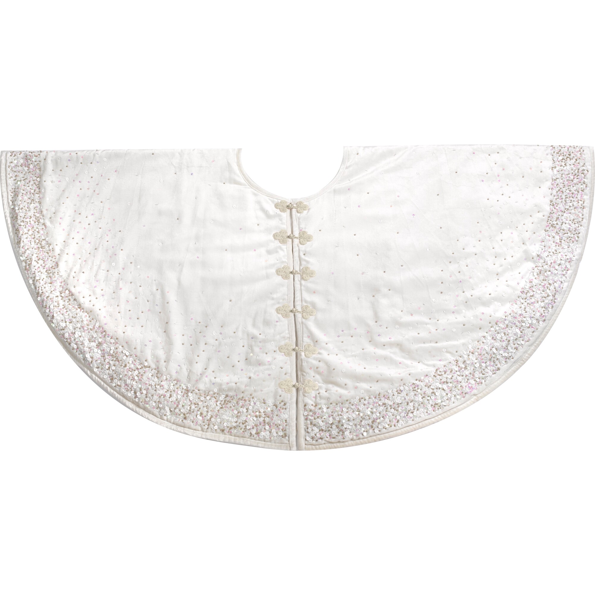 Handmade Christmas Tree Skirt in Velvet-White with Sequins - 72" - Tree Skirts - 1
