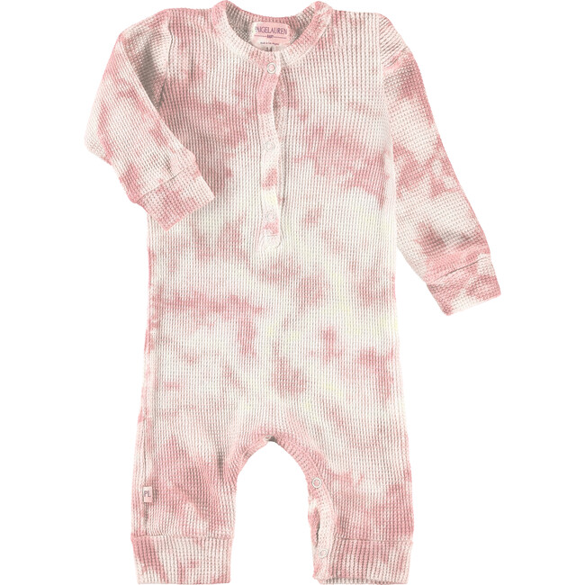 Organic Tie-Dye Thermal Henley Coverall, Light Pink Marble