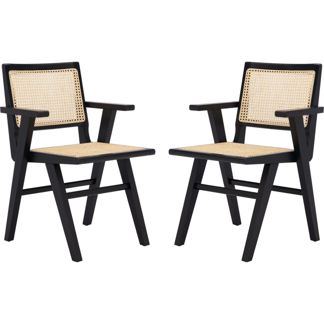 Set of 2 Hattie French Cane Arm Chair, Black