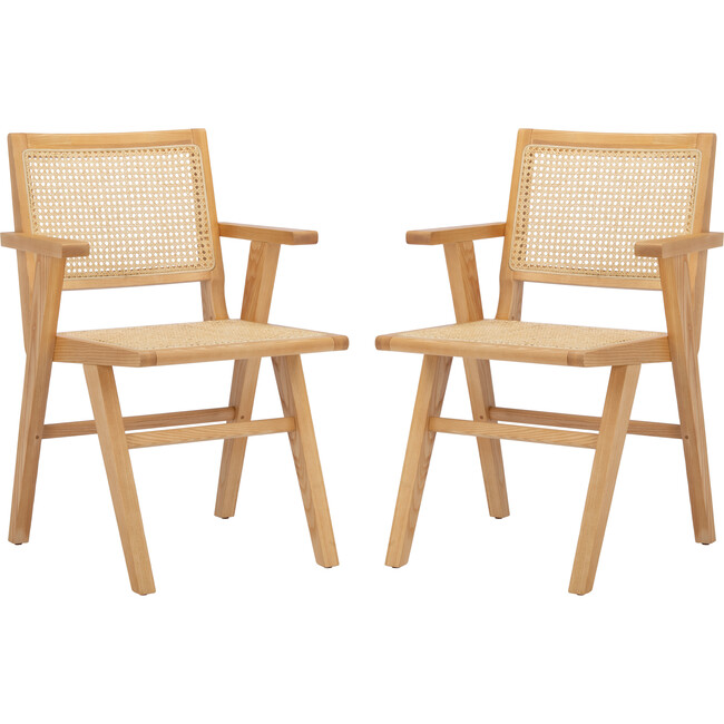 Set of 2 Hattie French Cane Arm Chair, Natural