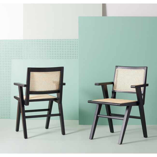 Set of 2 Hattie French Cane Arm Chair, Black
