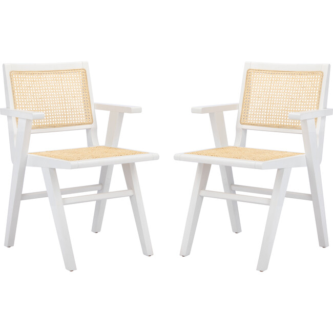 Set of 2 Hattie French Cane Arm Chair, White - Accent Seating - 1