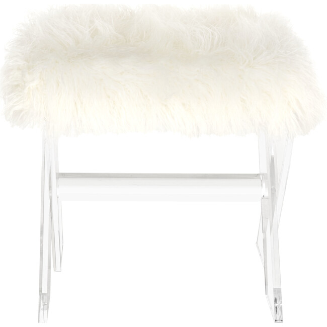 Keely Sheepskin X-Bench, White/Clear - Accent Seating - 1