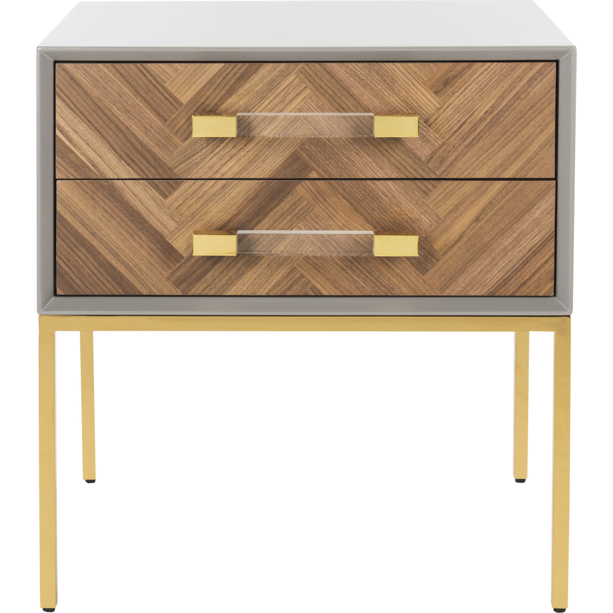 Sanford Walnut 2-Drawer Side Table, Charcoal - Nightstands - 1