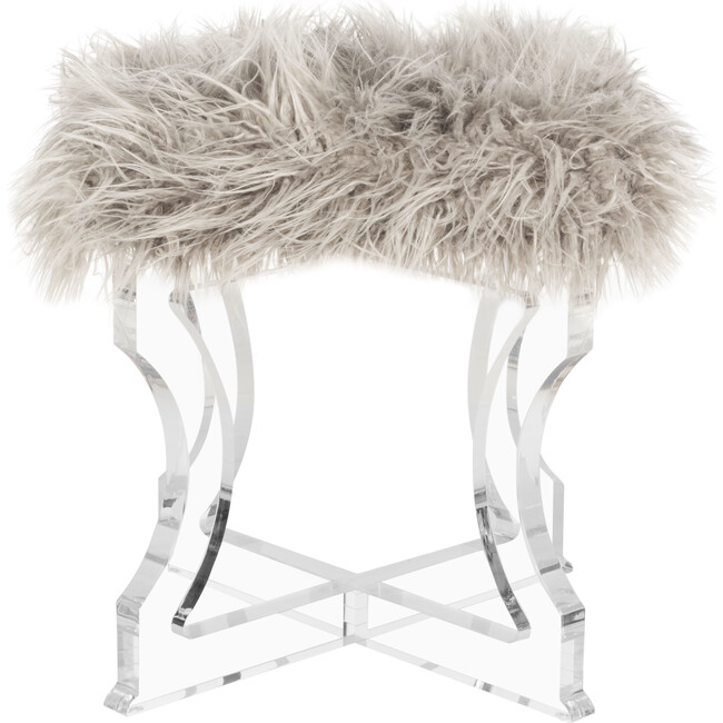 Delcie Sheepskin Ottoman, Grey/Clear