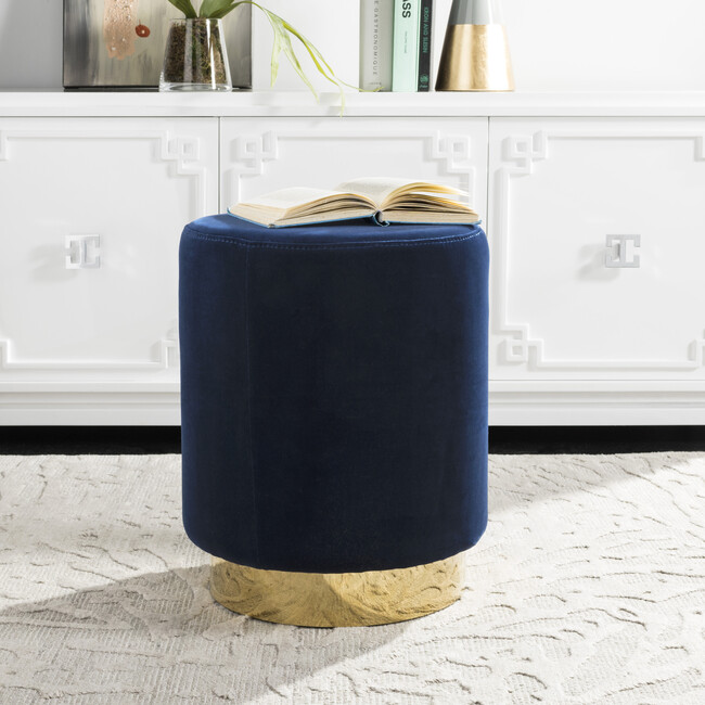 Elsworth Velvet Ottoman, Navy