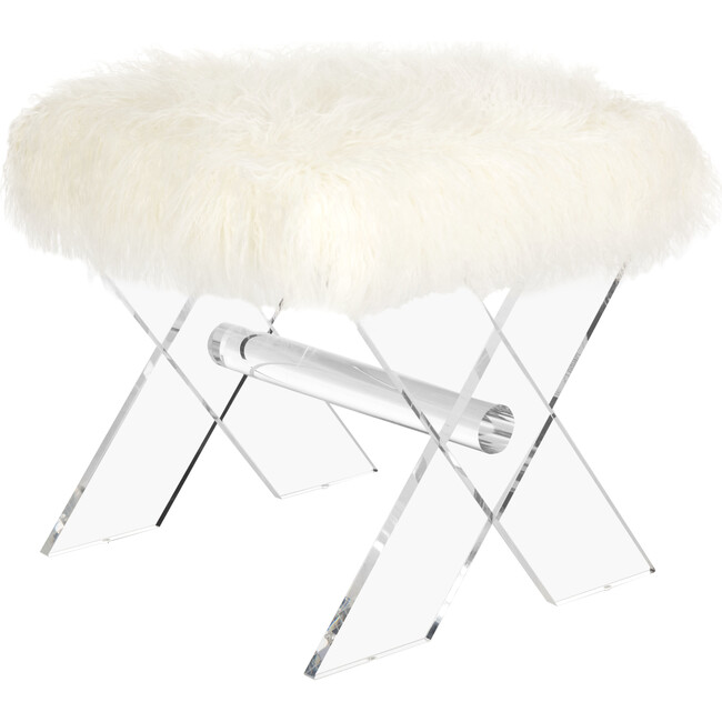 Keely Sheepskin X-Bench, White/Clear - Accent Seating - 2