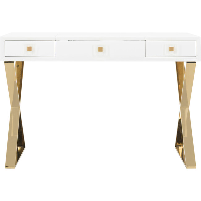 Yesenia Vanity Table, White/Gold