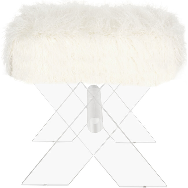Keely Sheepskin X-Bench, White/Clear - Accent Seating - 5