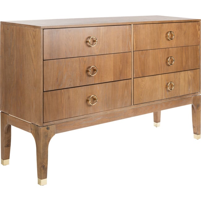 Lorna 6 Drawer Contemporary Dresser, Rustic Oak - Dressers - 4