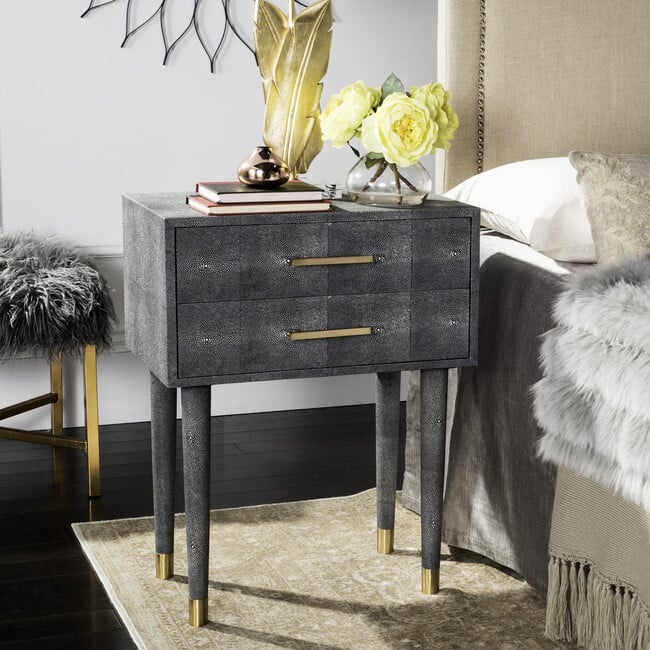 Nour Faux Shagreen End Table, Dark Grey - Nightstands - 7