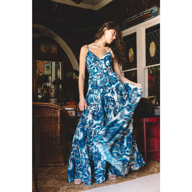 Women's Nathali Dress, Scroll Paisley Blue
