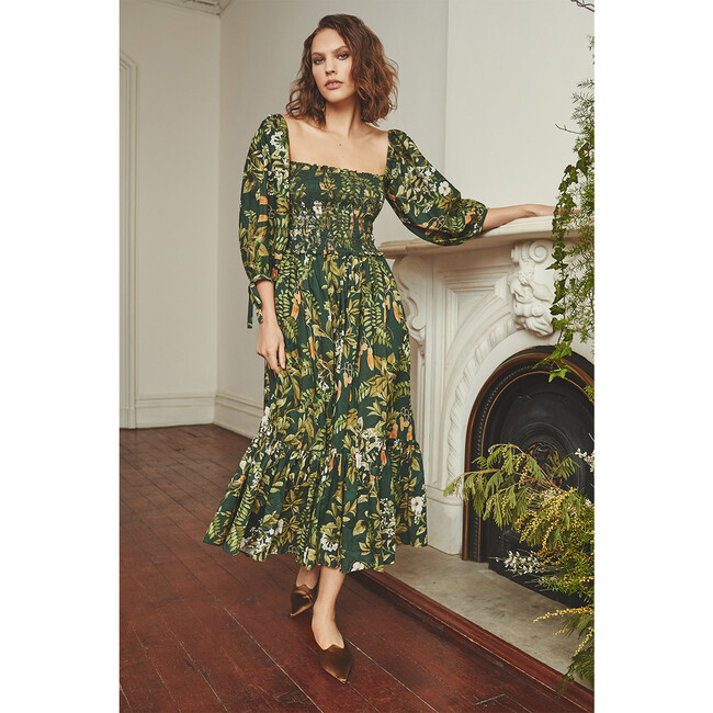Women's Jazzy Dress, Botanical Birds Emerald - Dresses - 2