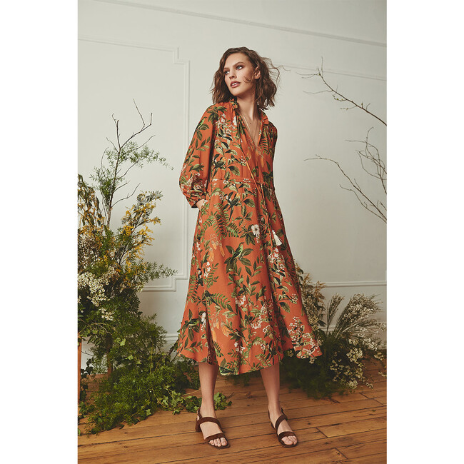 Women's Tanglewood Dress, Botanical Birds Orange - Dresses - 2