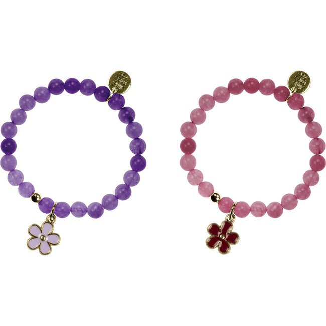 Flower Gemstone Kids Bracelet, Pink and Purple