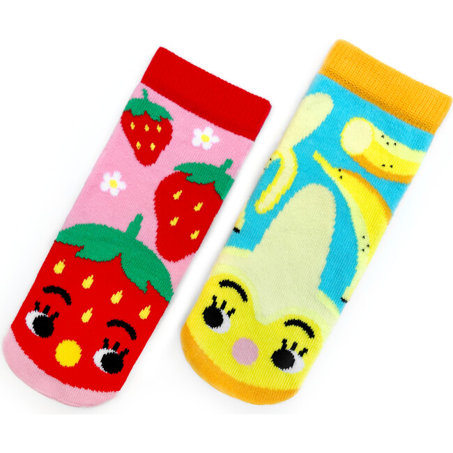 Strawberry & Banana Fun Mismatched Food Socks