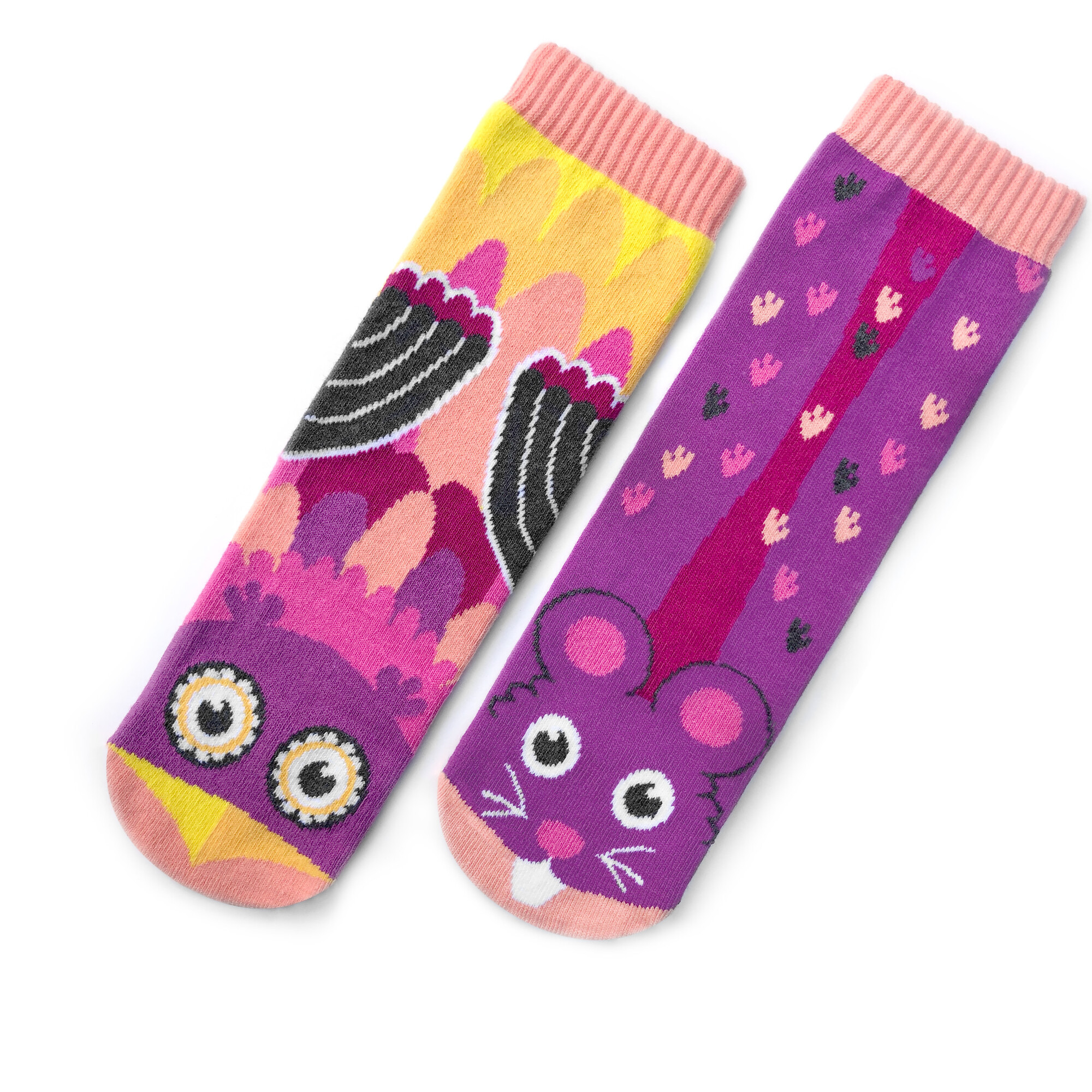 Owl & Mouse Cute Mismatched Purple Socks - Socks - 1