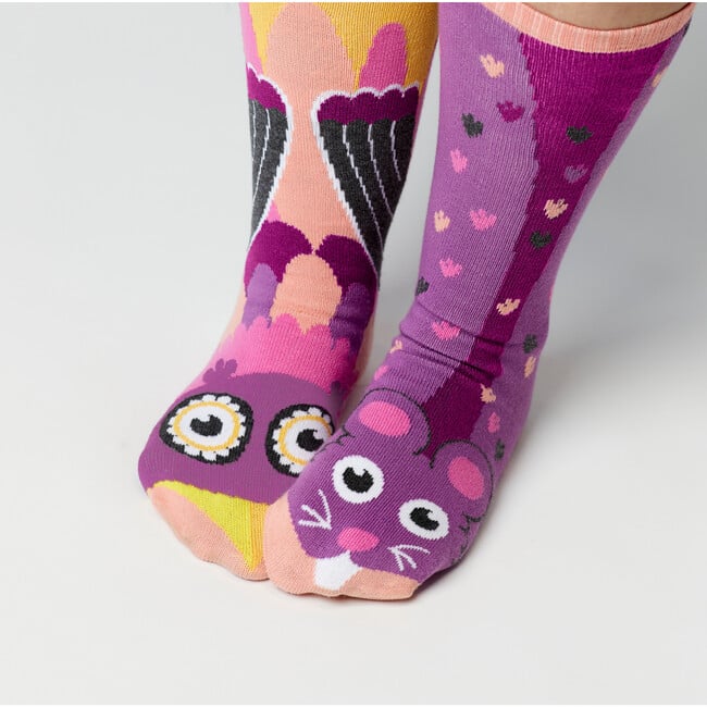 Owl & Mouse Cute Mismatched Purple Socks - Socks - 2