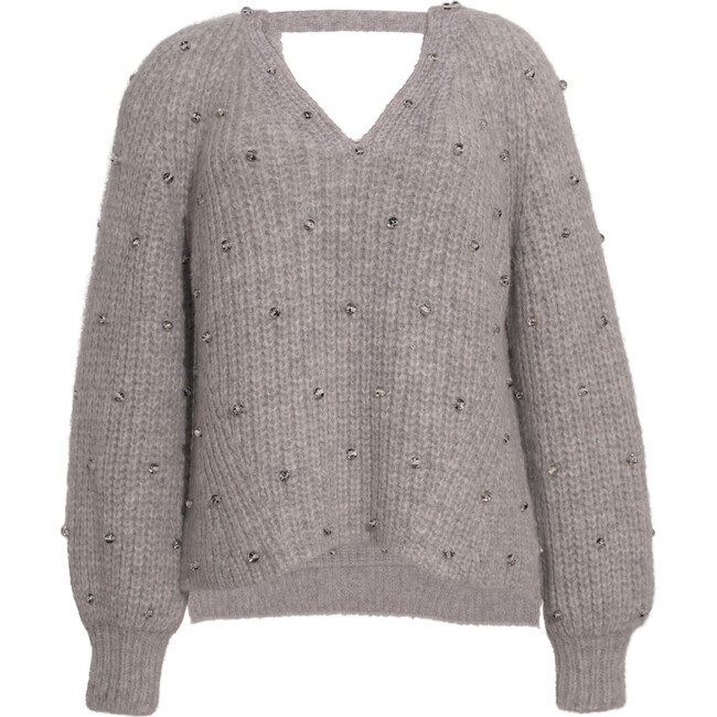 Women's Tessa Sweater, Pale Grey W/ Beads