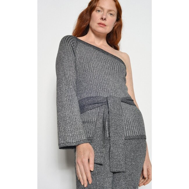 Women's Nova Sweater, Graphite With Silver Lurex
