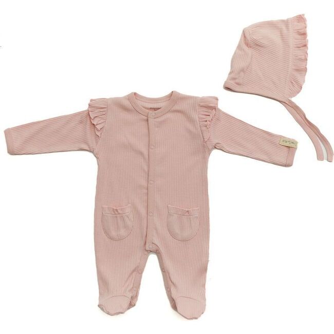 Modal Overall Romper Set, Pink - Rompers - 1