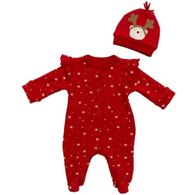 2pc Overall Romper Hat Set, Red - Rompers - 1