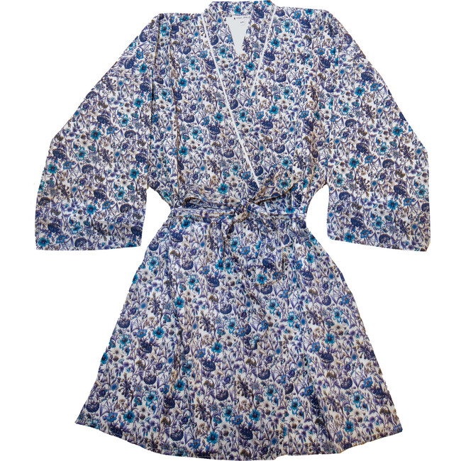 Women's Short Veetzie Kimono, Blue and White Liberty