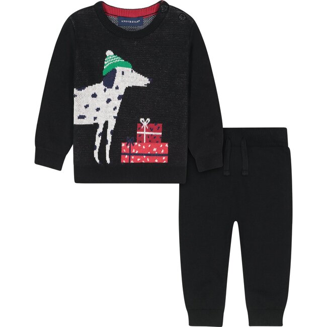 Baby Holiday Dog Sweater Set, Black - Sweaters - 1