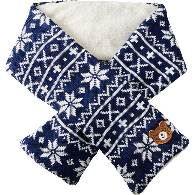 Nordic Knit Scarf, Navy - Scarves - 1