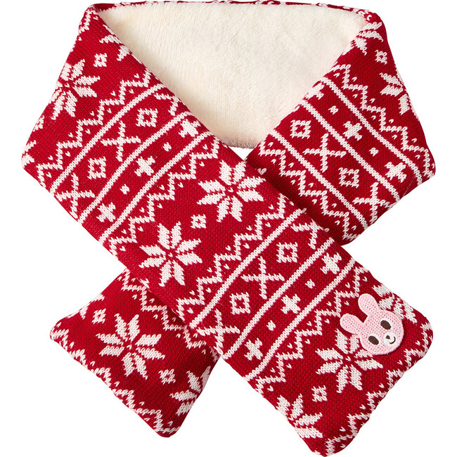 Nordic Knit Scarf, Red - Scarves - 1