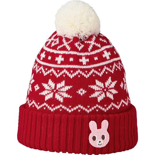 Nordic Knit Beanie, Red - Hats - 1