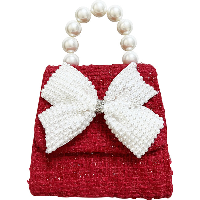 Tweed Pearly Bow Tea Party Purse, Red