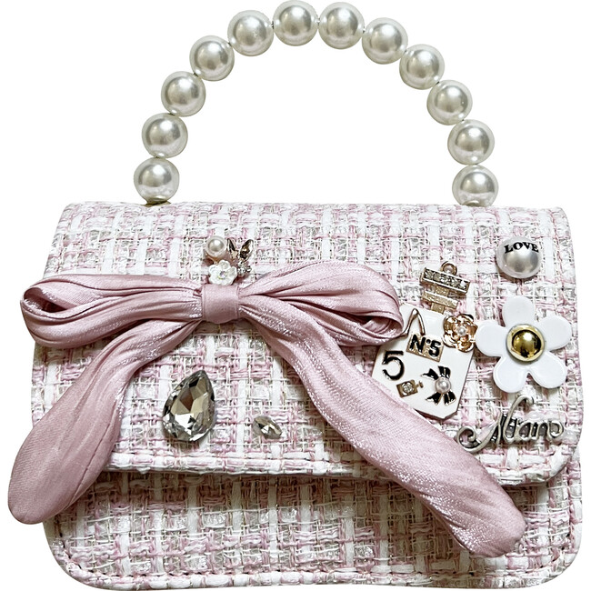 Tweed Fancy Purse With Charms, Pink