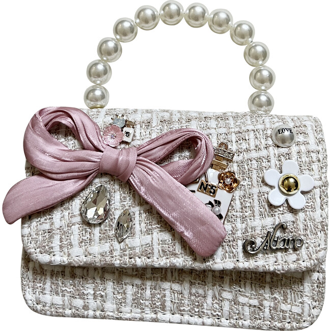 Tweed Fancy Purse With Charms, Ivory