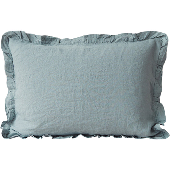 Frilled Linen Pillowcase, Blue Fog