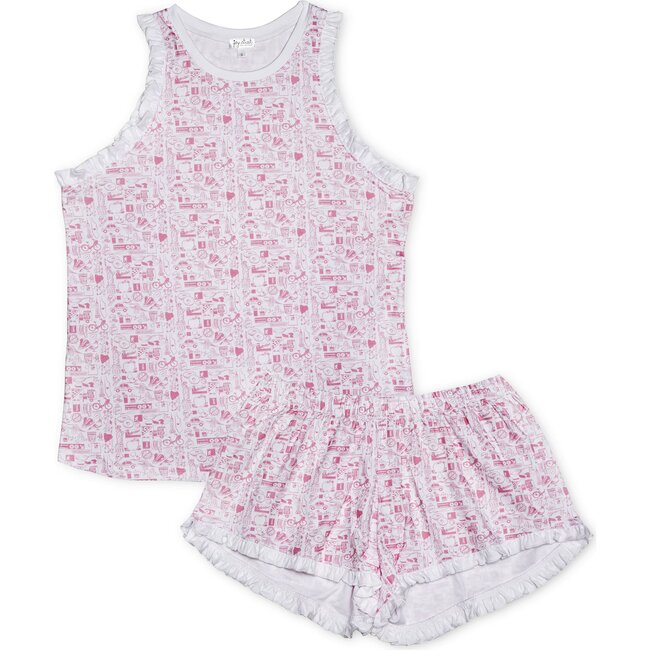 New York City Women's Ruffle Short Pajama Set, Pink